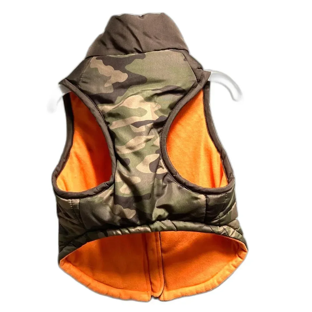Camouflage HUNTING Dog Puffer Quilted Jacket Zippered Green Brown Orange Small